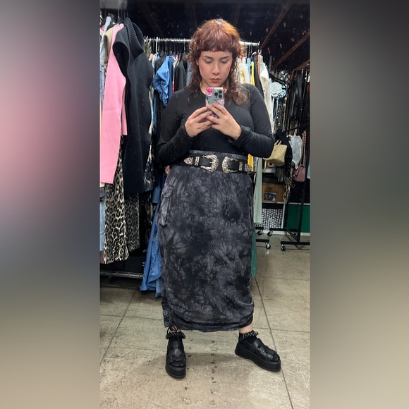 🟠291B. Ruched Tie dye Skirt - Black - Picture 8 of 10